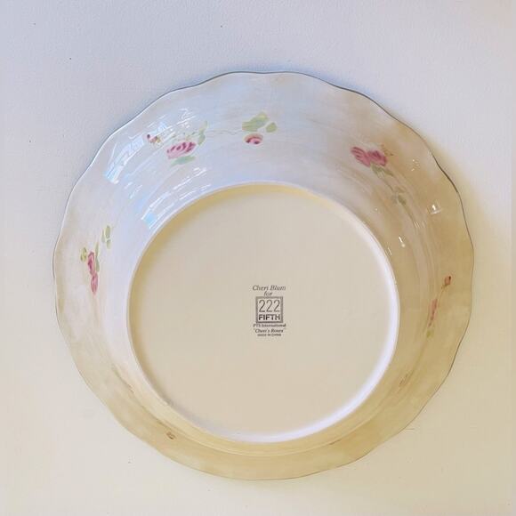 Vtg 222 Fifth Cheri’s Roses Large Serving Bowl Salad Centerpiece Decorative Bowl - Picture 6 of 9